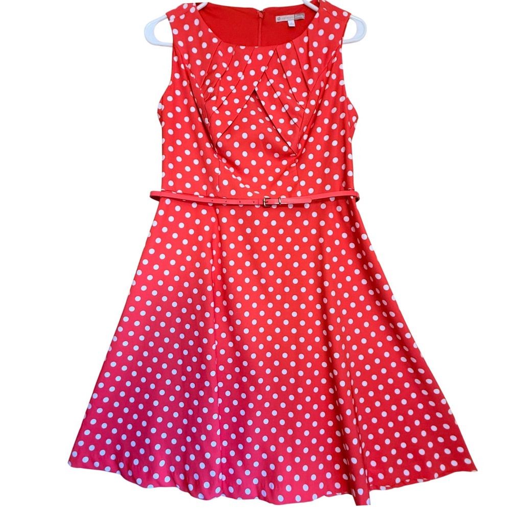 Darby Signature Dark Pink White Polka Dot Sleeveless Fit Flare‎ Dress